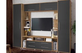 Стенка Гостиная Гармония Графит софт/дуб крафт