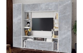 Стенка в гостиную Гармония Мрамор глянец/белый