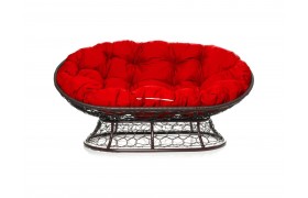 Диван МАМАСАН с ротангом коричневое, красная подушка