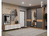 Шкаф-купе SLIM,184*60, Дуб вотан, Серый с зеркалом купить