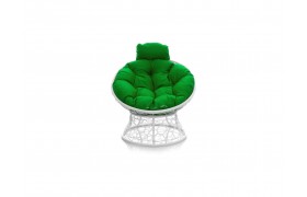 Кресло ПАПАСАН мини с ротангом белое, зелёная подушка