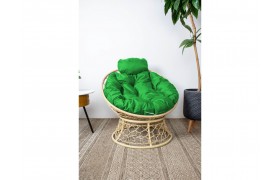 Кресло ПАПАСАН мини с ротангом бежевый, зелёная подушка