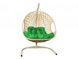 Подвесное кресло ДЛЯ ДВОИХ ЛЮКС с ротангом бежевое, зелёная поду купить