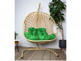 Подвесное кресло ДЛЯ ДВОИХ ЛЮКС с ротангом бежевое, зелёная поду недорого