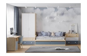 Детская стенка Элиот 5 Белый/Маренго/Баунти Песочный