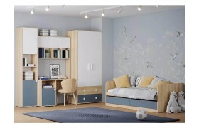 Детская стенка Элиот 6 Белый/Маренго/Баунти Песочный