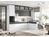 Кухня Оливия NEW 3,0х1,8м, Белый снег софт / Графит софт NEW, Бе недорого
