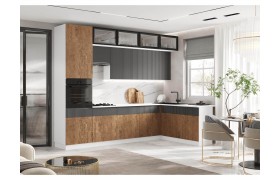 Кухня Оливия NEW 3,0х1,8м, Экзотическое дерево Амазония / Графит