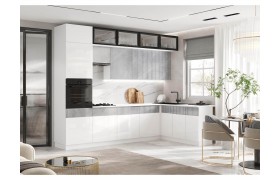 Кухня Оливия NEW 3,0х1,8м, Белый глянец холодный / Мрамор