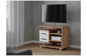 Тумба под телевизор для ТВ узкая 011 (2я), дуб крафт золотой/белый