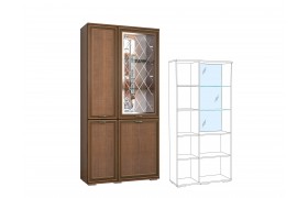 Платяной шкаф ЛШ-6 с полками и витриной Ливорно, Орех
