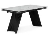 Вейв 140(200)х80 кристл белый мрамор / черный Стол стеклянный недорого