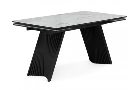 Стол на кухню Вейв 140(200)х80 кристл белый мрамор / черный стеклянный