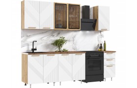 Кухня Ирис 2,0м (490) Компановка №2 Дуб Крафт/Браш Вайт (вот