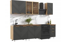 Кухня Ирис 2,0м (490) Компановка №2 Дуб Крафт/Браш Графит (в