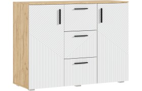 Комод Сильвия (3 ящика/2 двери) 1200, Браш Вайт/Дуб крафт