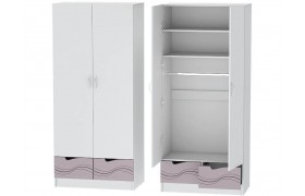 Шкаф Детский 2-х створчатый Бриз МДФ, Белый/Ирис (Волна)