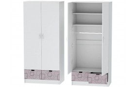 Шкаф Детский 2-х створчатый Бриз МДФ, Белый/Ирис (Квадрат)
