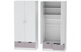 Шкаф Детский 2-х створчатый Бриз МДФ, Белый/Ирис (Полосы)