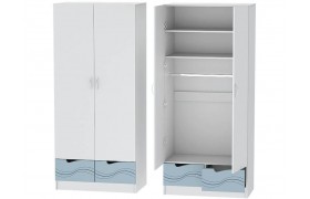 Шкаф Детский 2-х створчатый Бриз МДФ, Белый/Антарктида (Волна)