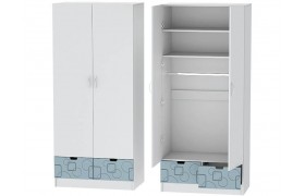 Шкаф Детский 2-х створчатый Бриз МДФ, Белый/Антарктида (Квадрат)