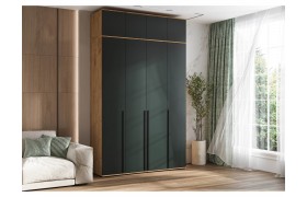 Шкаф Норд 4-х створчатый 1600 антресолью, Дуб крафт/Изумрудный