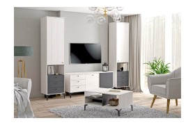 Стенка в гостиную Модульная Лион, набор 10, Ясень анкор светлый/Графит