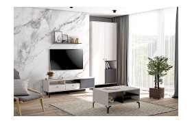 Стенка в гостиную Модульная Лион, набор 12, Ясень анкор светлый/Графит