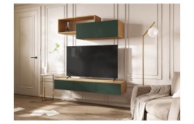 Стенка Норд Модульная Гостиная, вариант №2, крафт/Изумрудный