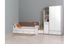 Детская стенка Молодежная Вуди 2 белый/дуб золотой