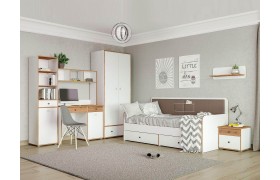 Детская стенка Молодежная Вуди белый/дуб золотой