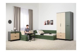 Детская стенка Марвэл молодежная компл. 5 Темно - серый / Плэйн / Дымчатый Зеле