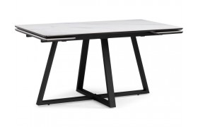 Кухонный стол Памелла 140(200)х80х75 белый мрамор snow white / черный Керамиче