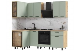 Кухонный гарнитур Модульная Бьянка 1,2х2,2м, Крафт золотой/Олива софт