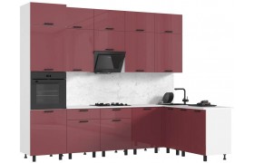 Кухня Техно 3,0х1,8/1080м Компоновка №6, Белый/Марсала глянец