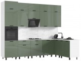 Кухня Техно 3,0х1,8/1080м Компоновка №6, Белый/Олива глянец недорого