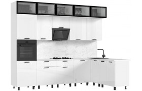 Кухня Техно 3,0х1,8/1080м Компоновка №8, Белый/глянец