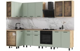 Кухонный гарнитур Бьянка 1,2х2,8м, Крафт золотой/Олива софт