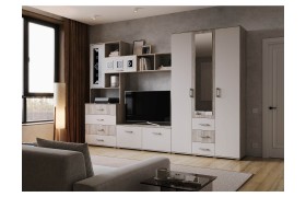 Стенка в гостиную Модульная Белла, Крафт серый/Кашемир