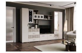 Стенка Модульная гостиная Белла, набор 2, Крафт серый/Кашемир