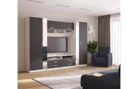 Стенка 91.01 Вена зеркалом, Белый / диамант