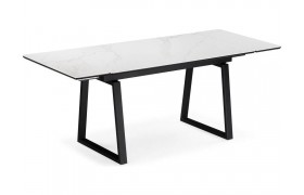 Кухонный стол Джек 140(200)х80 белый мрамор alpin white / черный Керамический