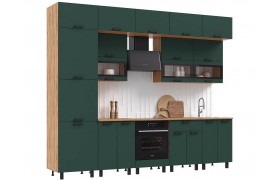 Кухня Техно 3,0/1080м Компоновка №2, Крафт золотой/Браш мени гри