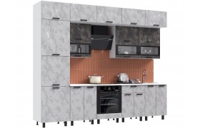 Кухонный гарнитур Техно 3,0/1080м Компоновка №2, Мальта/грей, Белый