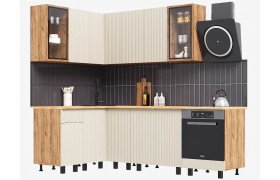 Кухня Угловая Оливия NEW 1,4х2,4м, Крафт золотой/Кашемир