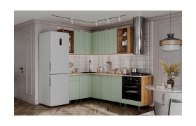 Кухонный гарнитур Угловая Оливия NEW 1,4х2,4м, Крафт золотой/софт