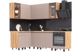 Кухня Угловая Оливия NEW 1,4х2,4м, Крафт золотой/Холст латте