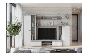 Стенка в гостиную МГС 5, цемент светлый/белый