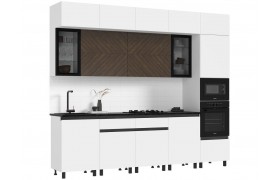 Кухня Техно-6 3,0/1080м, Белый/снег софт/Прайм орех