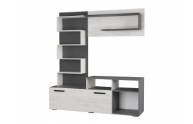 Стенка Гостиная Евро Графит/Дуб крафт белый